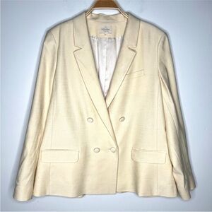 Sezane Double Breasted Collared Blazer Jacket Butter Yellow Cream Size 46